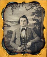 Alfred L. Boisseau, unidentified man in front of Studio backdrop, Cleveland, Ohio, 1855
