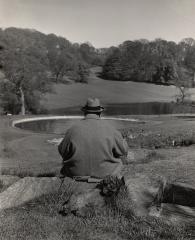 Winston Churchill with his poodle, Rufus, in the gardens of his Chartwell estate, 1951